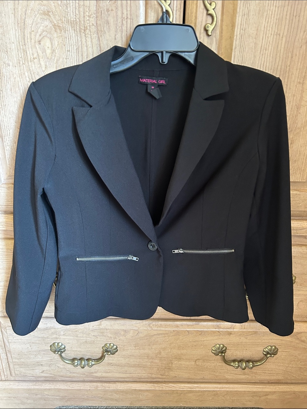 Material Girl Black Tailored Cropped Blazer with Zip Pockets